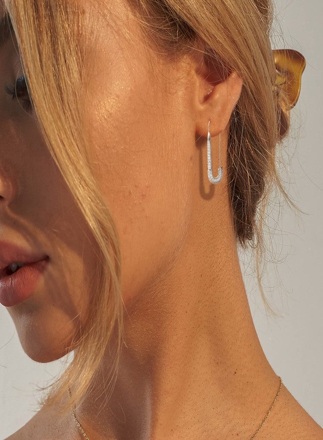 SANNYRA Safety Pin Earrings for Women, Silver Paperclip Earrings for Women Trendy, Minimalist Dangle Hoop Paper Clip Ear Hoop Studs Daily Jewelry - Image 3